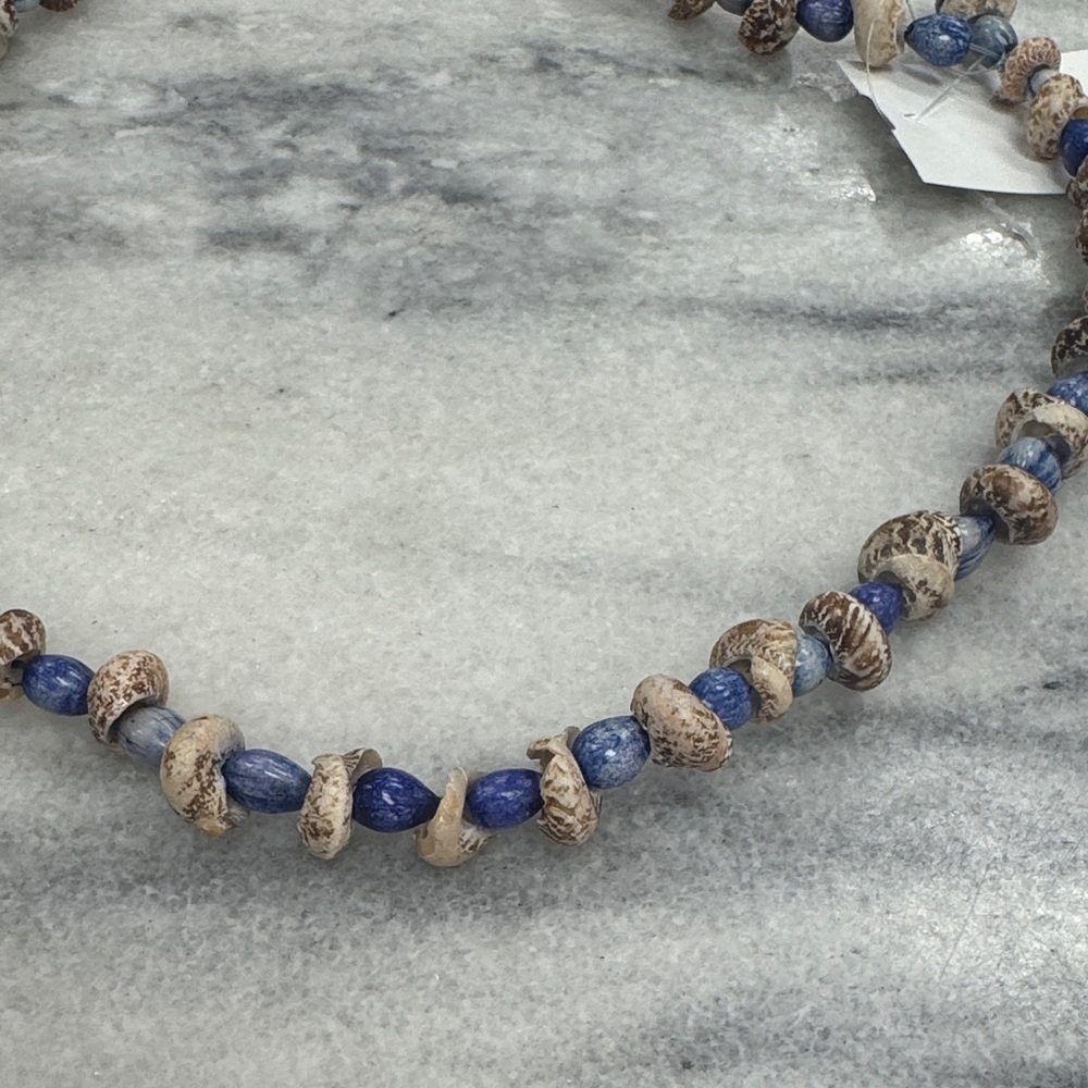 Blue and Brown Beaded Shell Necklace - Picture 2 of 4